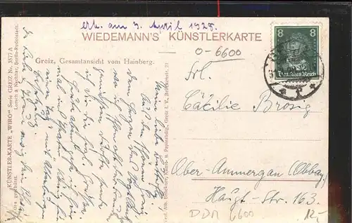 Verlag Wiedemann WIRO Nr. 3577 A Greiz Hainberg Kat. Verlage