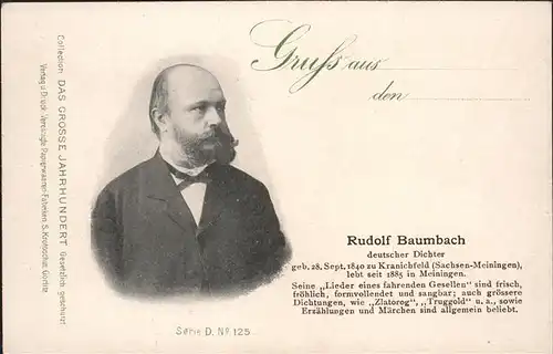Persoenlichkeiten Rudolf Baumbach Dichter  Kat. Persoenlichkeiten