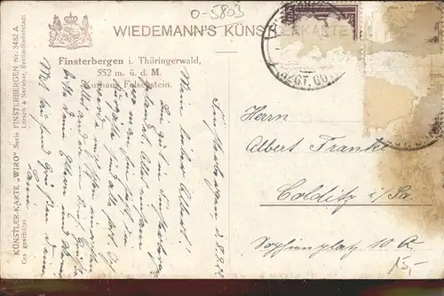 Verlag Wiedemann WIRO Nr. 3482 A Finsterbergen Kurhaus Felsenstein Kat. Verlage