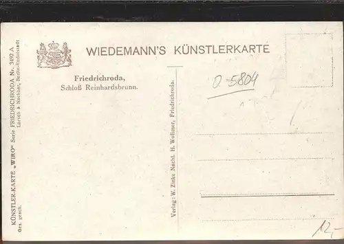 Verlag Wiedemann WIRO Nr. 3492 A Friedrichroda Schloss Reinhardsbrunn Kat. Verlage
