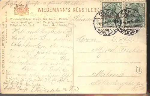 Verlag WIRO Wiedemann Nr. 2439 Waldschloesschen Ernsee Gera Kat. Verlage