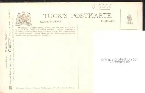 Verlag Tucks Oilette Nr. 168 B Weimar Goethehaus / Verlage /