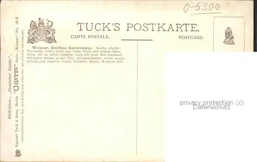 Verlag Tucks Oilette Nr. 168 B Weimar Goethe Gartenhaus / Verlage /