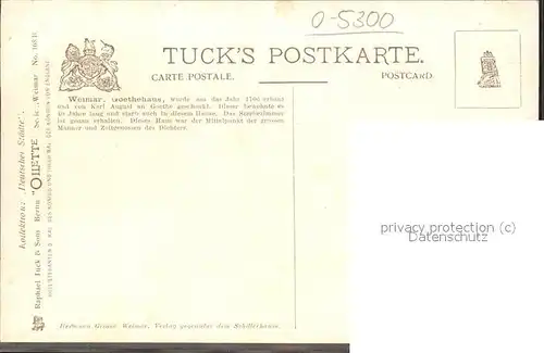 Verlag Tucks Oilette Nr. 168 B Weimar Goethehaus / Verlage /