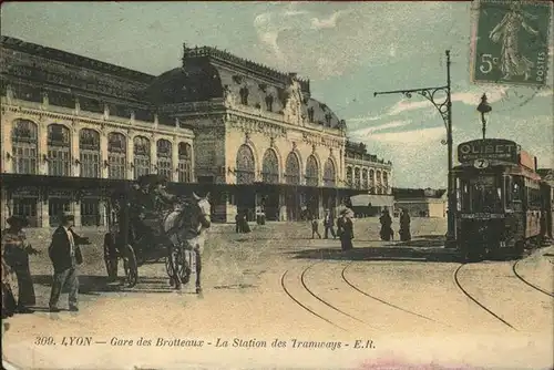 Strassenbahn Pferdekutsche Lyon Gare des Brotteaux Kat. Strassenbahn