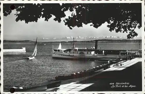 Dampfer Seitenrad Neuchatel Hafen Alpen  Kat. Schiffe