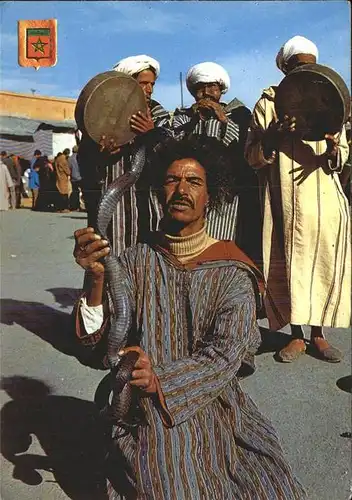 Schlangen Tiere Musikanten Tamburin Trompete Marokko  Kat. Tiere