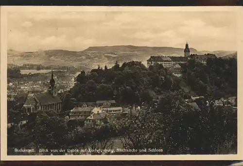 Rudolstadt Blick von der Debra auf Ludwigsburg Stadtkirche und Schloss Kat. Rudolstadt