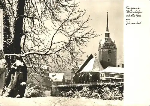 Gera Stadt und Kirche im Schnee Kat. Gera