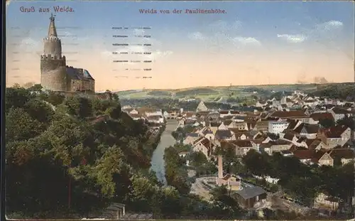 Weida Thueringen Schloss Blick von Paulinenhoehe Fluss Kat. Weida Thueringen