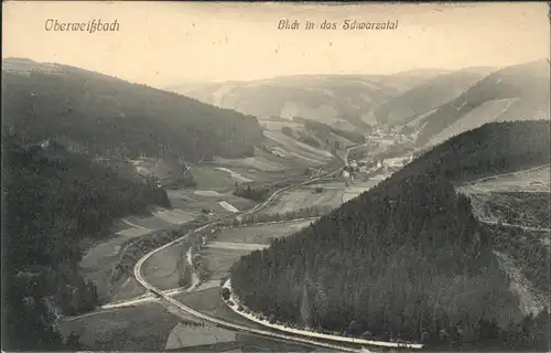 Oberweissbach Blick in Schwarzatal Fliegeraufnahme Kat. Oberweissbach