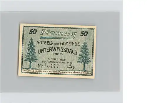 Unterweissbach Notgeld 50 Pfennig Kat. Unterweissbach