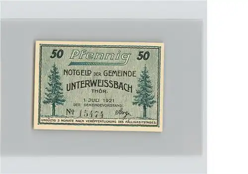 Unterweissbach Notgeld 50 Pfennig Kat. Unterweissbach