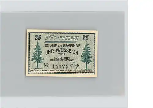 Unterweissbach Notgeld 25 Pfennig Kat. Unterweissbach