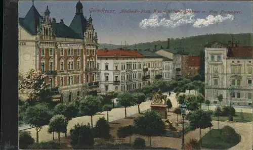 Gera Reuss Adelheid Platz Kaiser Wilhelm Denkmal Hotel Frommater Kat. Gera