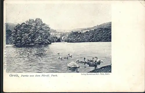 Greiz Thueringen Partie im Fuerstlichen Park Schwaene  Kat. Greiz