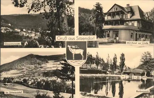 Sitzendorf Thueringen Wappen Hotel zur Linde Schwarzatal Schwimmbad Kat. Sitzendorf Schwarzatal