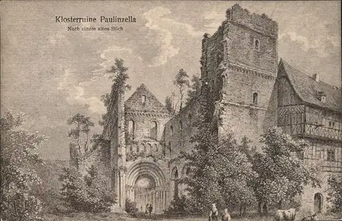 Paulinzella Klosterruine alter Stich Gasthaus Menger Kat. Rottenbach Thueringen