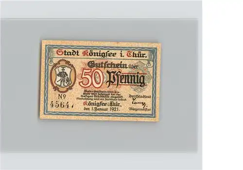 Koenigsee Thueringen Gutschein 50 Pfennig  Kat. Koenigsee