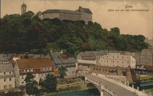 Greiz Thueringen Panorama mit Schloss Bruecke Kat. Greiz