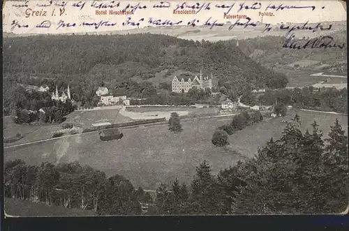 Greiz Thueringen Hotel Hirschstein Arnoldstift Pulverturm Pohlitz Kat. Greiz