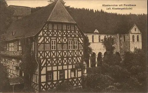 Paulinzella Klosterruine mit Forsthaus Gasthaus Menger Kat. Rottenbach Thueringen