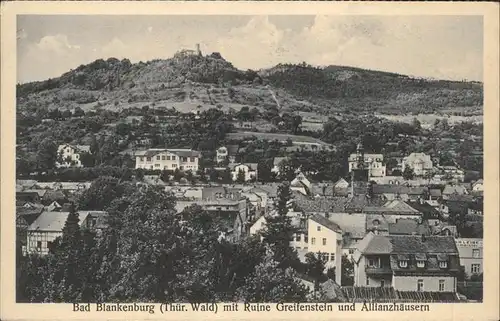 Bad Blankenburg Panorama mit Ruine Greifenstein und Allianzhaeusern Kat. Bad Blankenburg