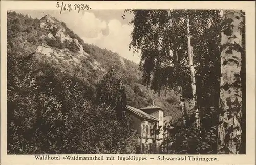 Schwarzatal Waldhotel "Waidmannsheil mit Ingoklippe" Kat. Rudolstadt