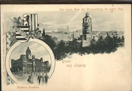 Leipzig Wappen Pleissenburg 1899 Rathaus Neubau Kat. Leipzig