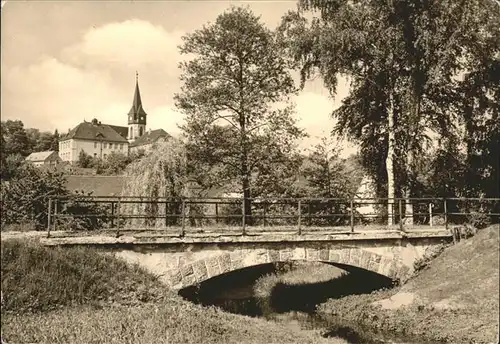 Kohren Sahlis Partie an der Bruecke mit Blick auf Kirche Kat. Kohren Sahlis