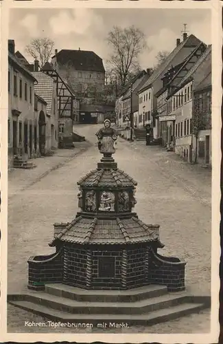 Kohren Sahlis Toepferbrunnen mit Markt Kat. Kohren Sahlis