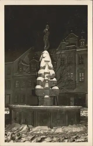 Grimma Marktbrunnen im Schnee u.bei Nacht Kat. Grimma