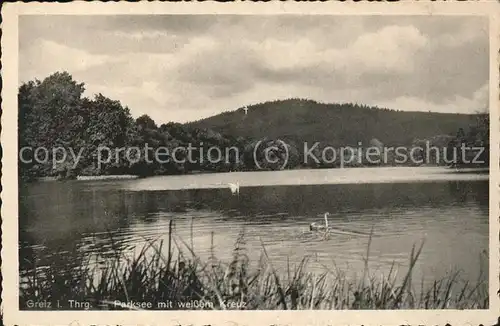 Greiz Thueringen Parksee weisses Kreuz Kat. Greiz