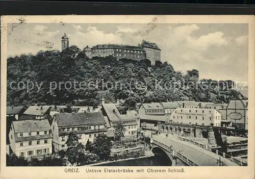 Greiz Thueringen Untere Elsterbruecke oberes Schloss Kat. Greiz