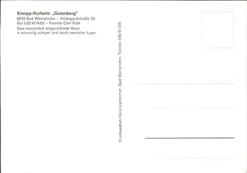 Bad Woerishofen Kneipp Kurheim Gutenberg Kat. Bad Woerishofen