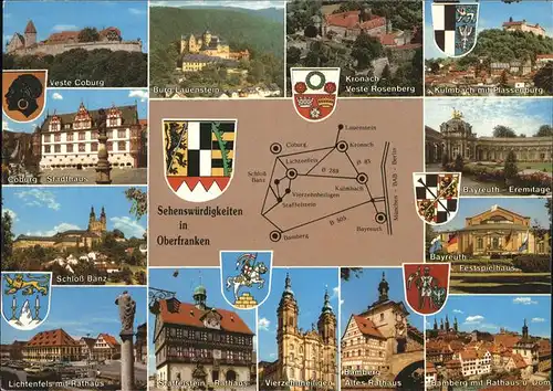 Bamberg Sehenswuerdigkeiten in Oberfranken Wappen Burg Schloss Rathaus Festspielhaus Kat. Bamberg