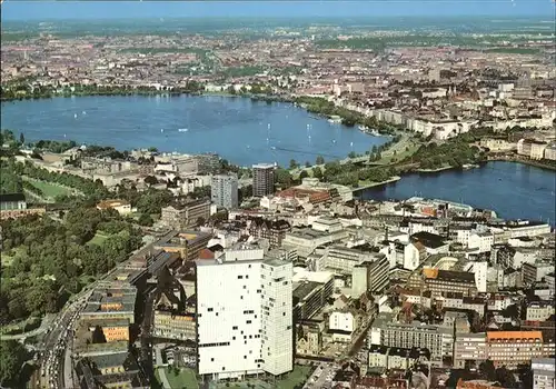 Hamburg Binnen  und Aussenalster Hochhaus Fliegeraufnahme Kat. Hamburg