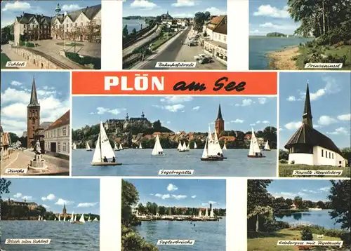 Ploen See Schloss Bahnhofstrasse Eisenbahn Prinzeninsel Kirche Segelregatta Kapelle Koppelsberg Edebergsee mit Fegetasche Seglerbruecke Kirche / Ploen /Ploen LKR