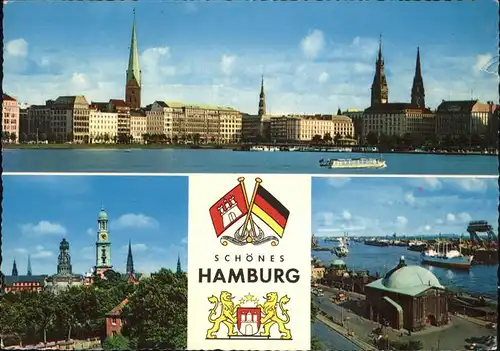 Hamburg Panorama Jungfernstieg Kirche Hafenpartie Schiff Kat. Hamburg