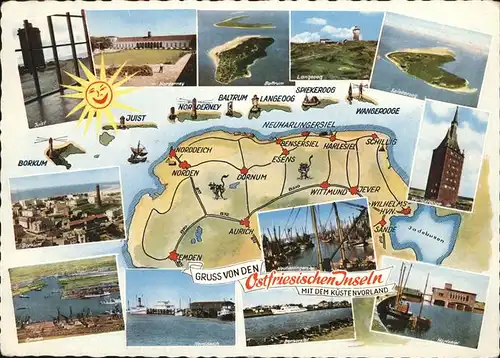 Norderney Nordseebad uebersichtskarte Ostfriesische Inseln mit Kuestenvorland Kat. Norderney