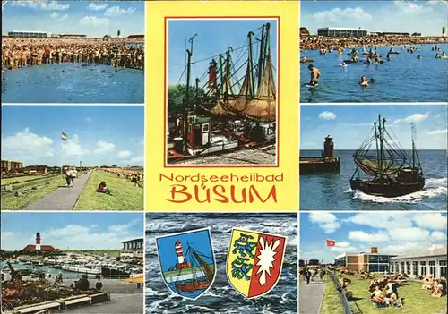 Buesum Nordseebad Strandleben Uferpromenade Fischkutter Hafen Leuchtturm Wappen Kat. Buesum