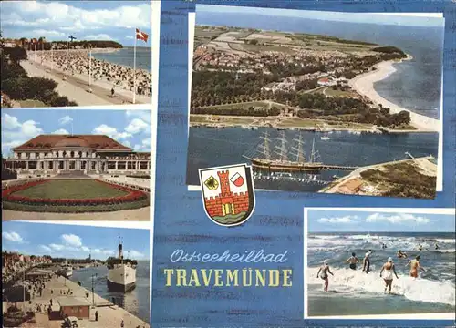 Travemuende Ostseebad Panorama Fliegeraufnahme Strand Hotel Restaurant Segelschiff Faehre Sturm Wappen / Luebeck /Luebeck Stadtkreis