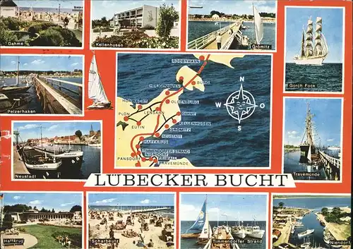 Travemuende Ostseebad uebersichtskarte Luebecker Bucht Gorch Fock Segelschulschiff Timmendorfer Strand Hafen Strand / Luebeck /Luebeck Stadtkreis