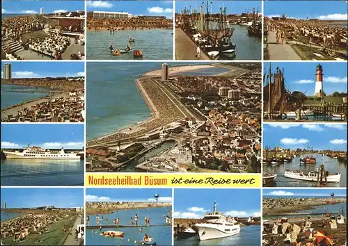 Buesum Nordseebad Konzertpavillon Strand Faehrschiff Strand Leuchtturm Fischkutter Fliegeraufnahme Kat. Buesum