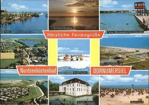 Dornumersiel Hafen Schloss Dornum Badestrand Fliegeraufnahme Meerwasser Schwimmbad Sonnenuntergang Kat. Dornum