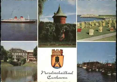 Cuxhaven Nordseebad Kreuzfahrtschiff Hanseatic Wasserturm Gruenstrand Grimmershoern Schleusenpriel Kutterhafen Wappen Kat. Cuxhaven