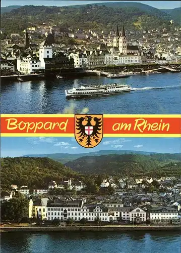 Boppard Rhein Teilansichten Faehrschiff Rheinpromenade Kirche Wappen Kat. Boppard