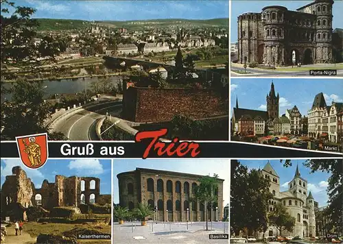 Trier Mosel Bruecke Porta Nigra Wahrzeichen Kaiserthermen Basilika Dom Markt Wappen Kat. Trier