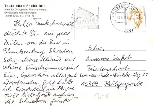 Blankenburg Harz Teufelsbad Fachklinik Kat. Blankenburg