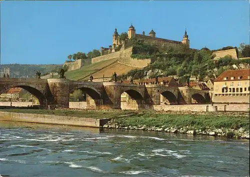 Wuerzburg Mainbruecke u.Festung Marienberg Kat. Wuerzburg